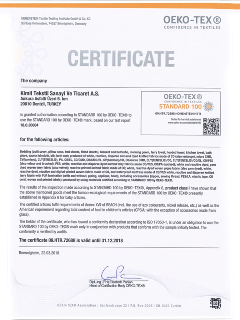 Kımıl Tekstil,quality, certificates